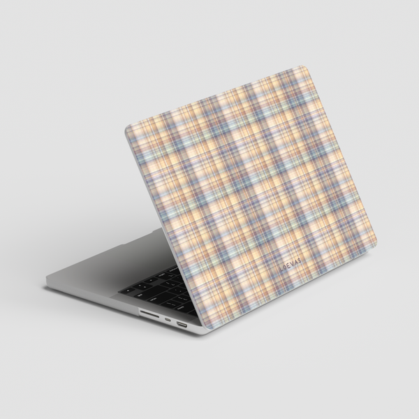 Jude MacBook Case by Loevas – pastel yellow, blue and pink plaid
