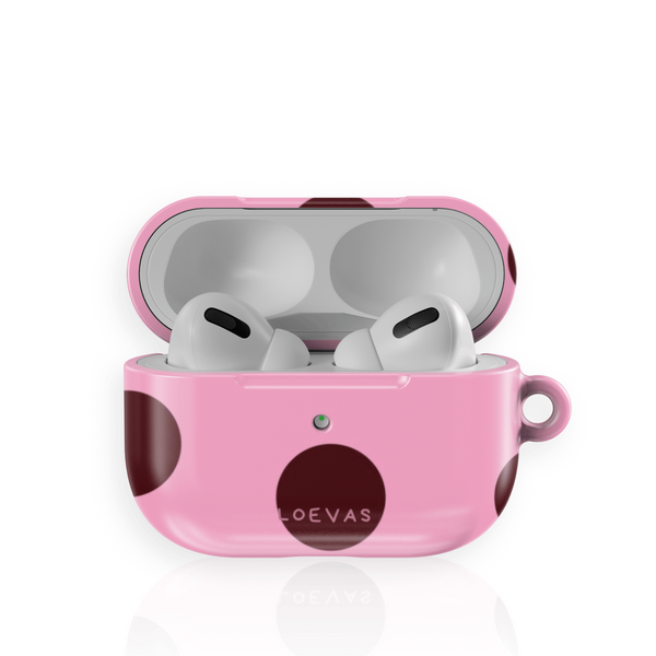 Wine AirPods Case by Loevas – burgundy polka dots on pink
