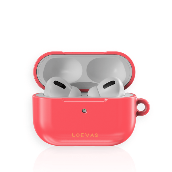 Coral Neon AirPods Case by Loevas – solid glossy coral red
