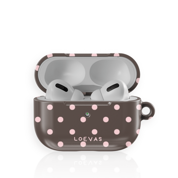 Brownie AirPods Case by Loevas – pink polka dots on chocolate brown