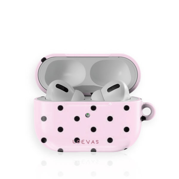 Pink Polkadot AirPods Case by Loevas – tiny black polka dots on baby pink