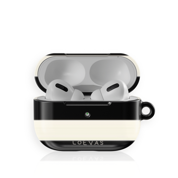 Layers AirPods Case by Loevas – black and cream horizontal stripes