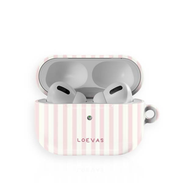 Victoria AirPods Case by Loevas – pale pink pinstripes on cream