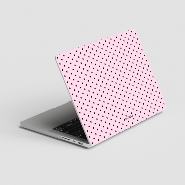 Pink Polkadot MacBook Case by Loevas – tiny black polka dots on baby pink